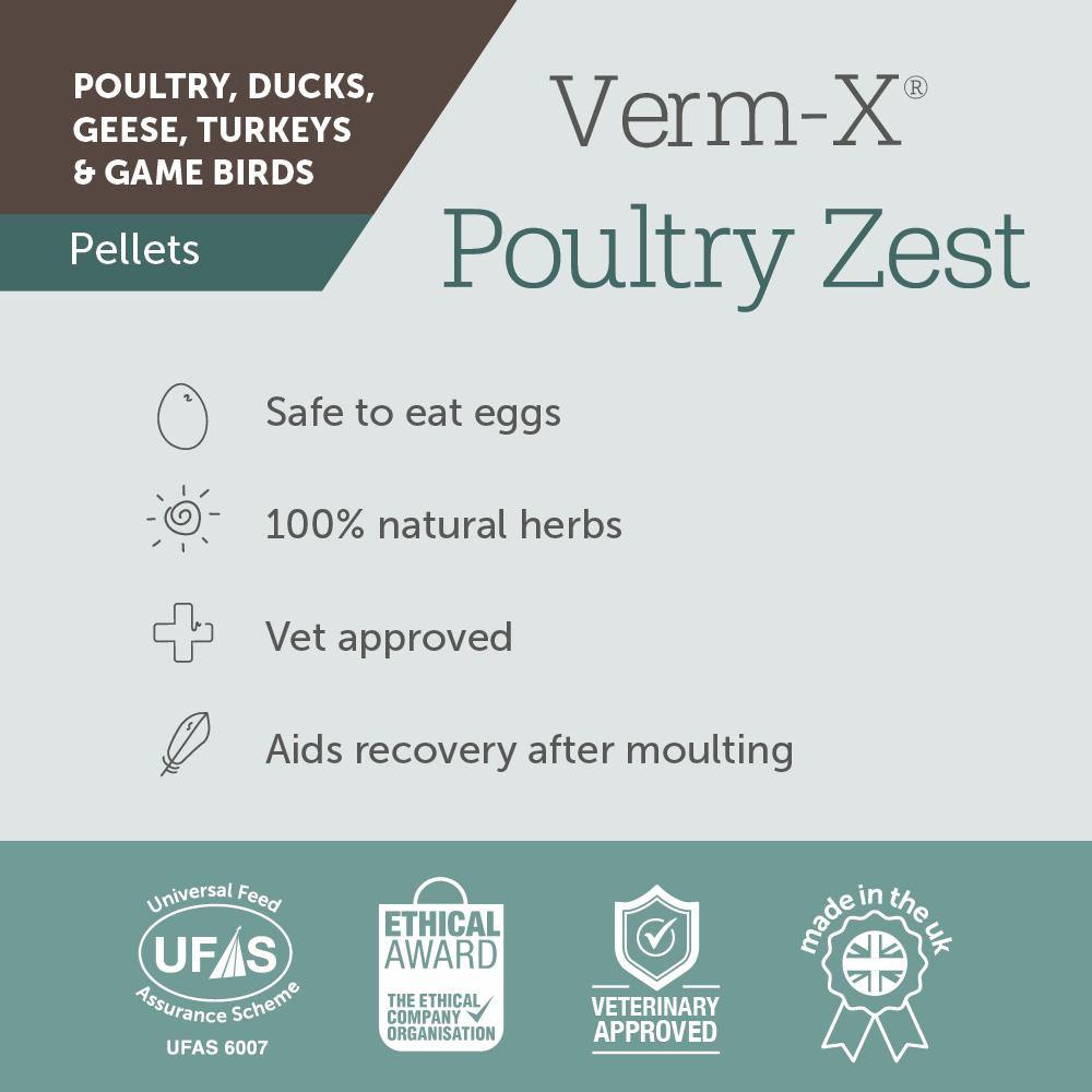 Verm-X Poultry Zest Pellets for Poultry, Ducks, Geese, Turkeys &amp; Game Birds - JP Holistic Nutrition 